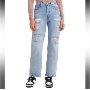 Levi's Ribcage Straight Ankle Women's Size 27 Ripped Frayed Denim Jeans NWT